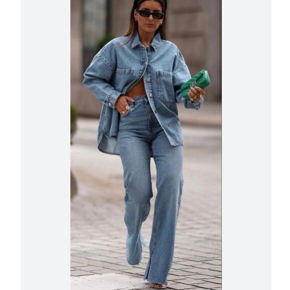 Vintage Classic Oversized Boho Chic Denim Button Down Jean Shirt XL - Picture 15 of 16